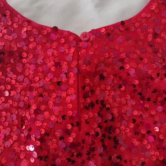 Cat & Jack Girls Red Sequin Dress XL 14 Puff Sleeve Fit n Flare - Picture 8 of 11